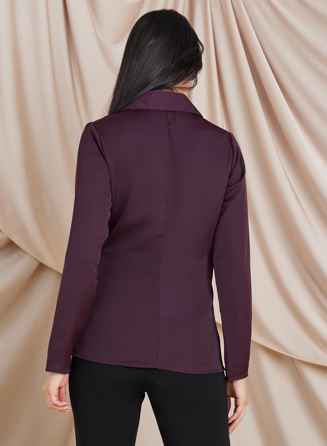 Styli Notch Lapel Wrap Top with Front Button - Image 4